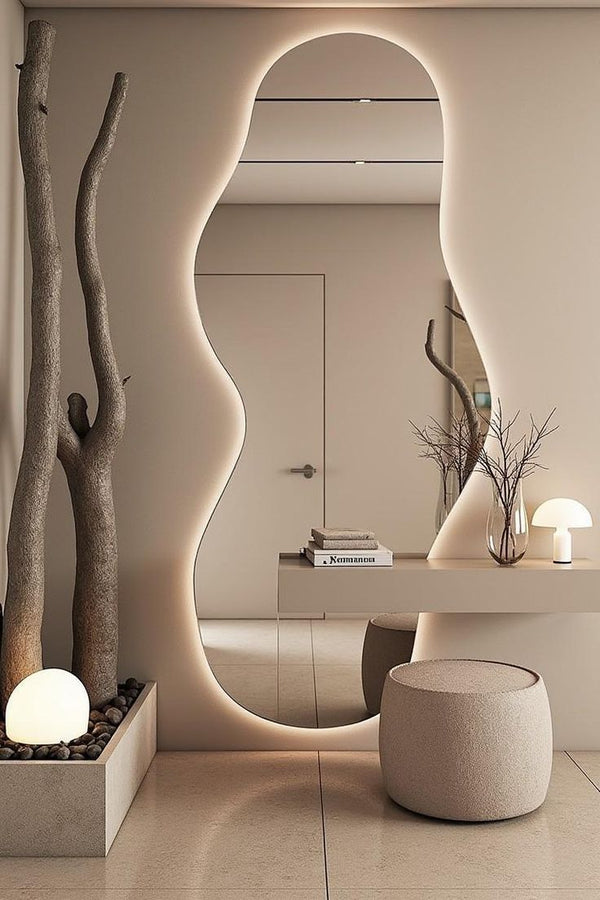 Full-Length Wavy LED Floor Mirror